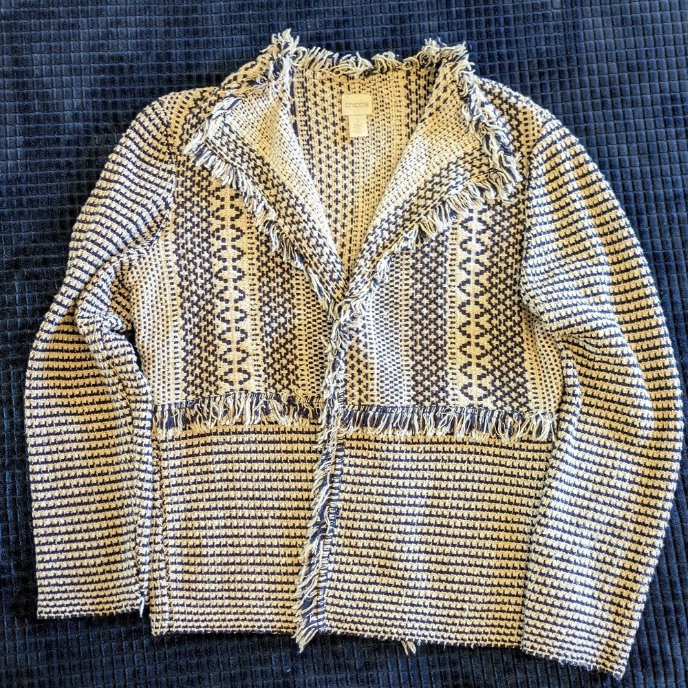 Chico’s cardigan wrap (no buttons) navy/cream Sz 1 (S)